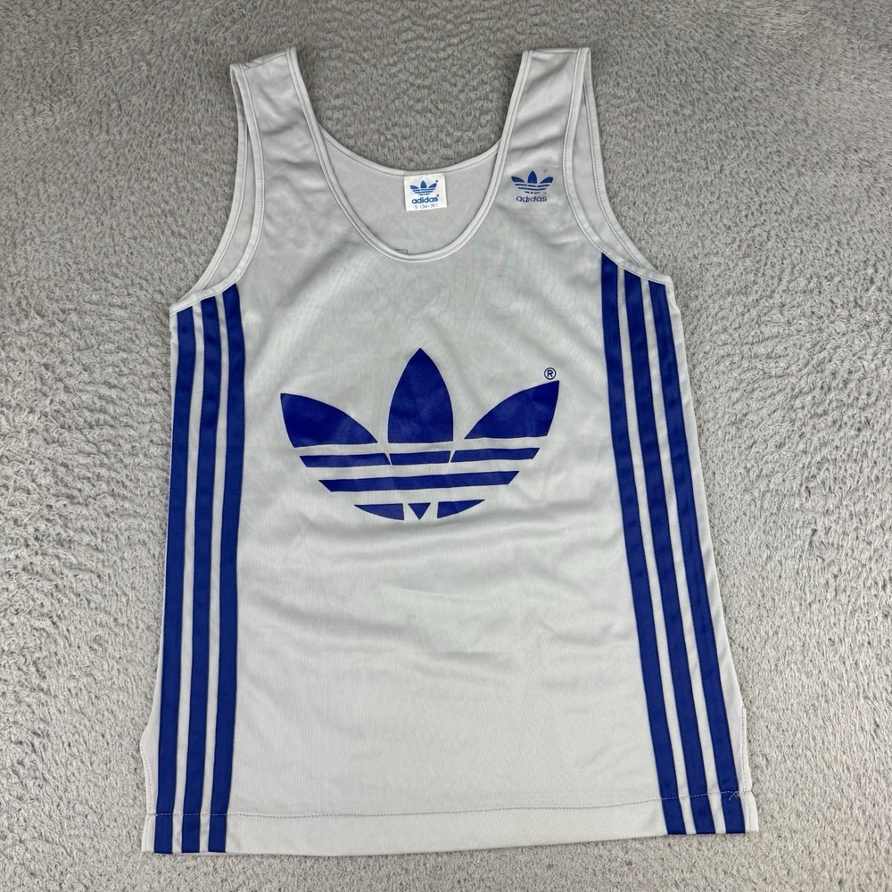 Vintage Adidas Trefoil Tank Top Gray Thin Workout Rare Men's Small Double Sided